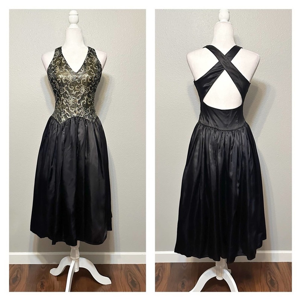 Vintage Gunne Sax X Jessica McClintock Black & Gold Formal Dress Fits Modern 4/6